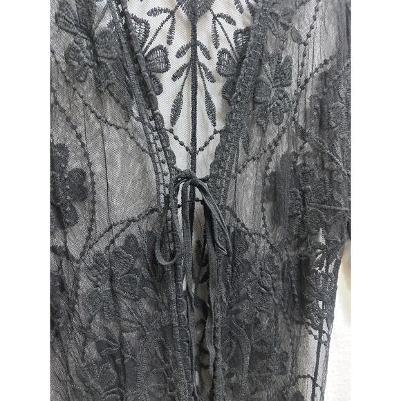 Highness Kimono Lace Top Cardigan O/S Blk Front Tie Indie Festival Witchy Boho - Picture 4 of 6